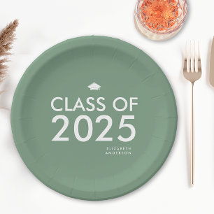 Modern Bold Sage Green Graduation Party Paper Plates