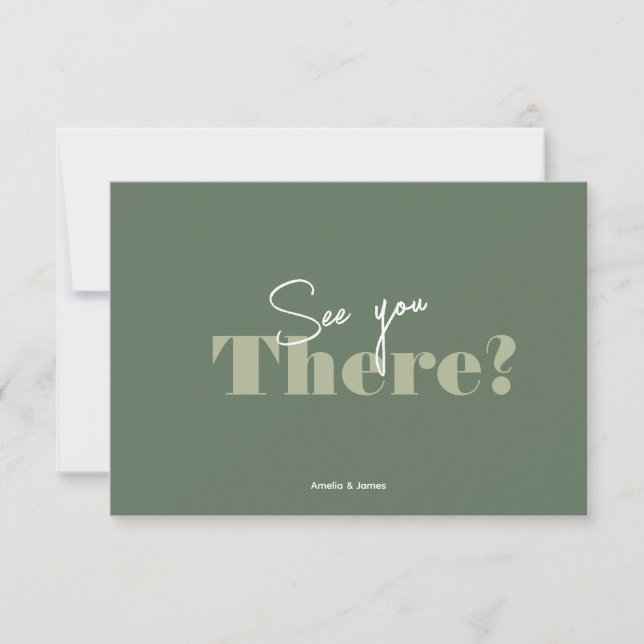 Modern bold sage green Minimalist Wedding RSVP Card (Front)