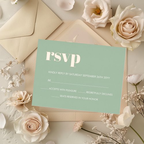 Modern Bold Sage Green REAL Rose Gold RSVP Foil Invitation Postcard
