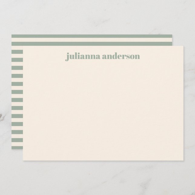 Modern Bold Sage Green Stripes Personalized Name  Note Card (Front/Back)