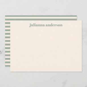 Modern Bold Sage Green Stripes Personalized Name Note Card