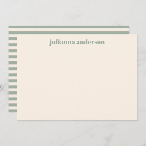 Modern Bold Sage Green Stripes Personalized Name  Note Card