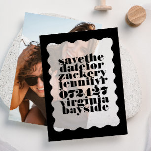 Modern Bold Scalloped Border Black Save The Date Vellum Invitations