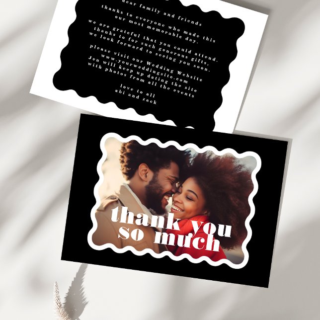 Modern Bold Scalloped Border Black White Photo Thank You Card (Creator Uploaded)