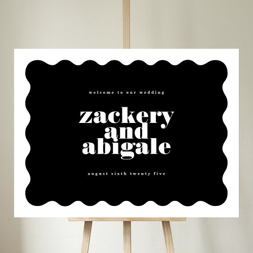 Modern Bold Scalloped Border Black White Wedding Poster