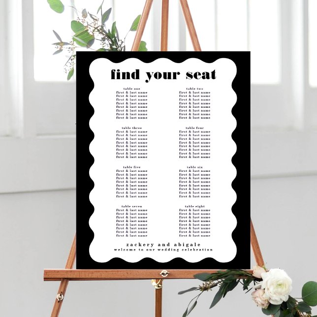 Modern Bold Scalloped Border Black White Wedding Poster (Creator Uploaded)
