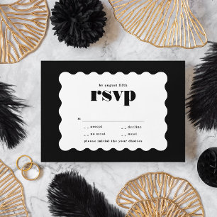 Modern Bold Scalloped Border Black White Wedding RSVP Card