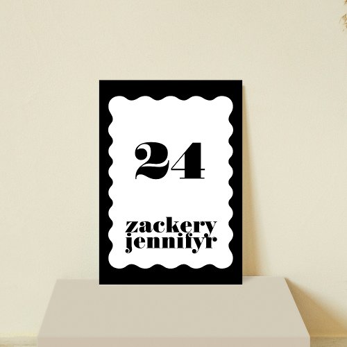 Modern Bold Scalloped Border Black White Wedding Table Number