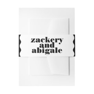 Modern Bold Scalloped Border White Black Wedding Invitation Belly Band