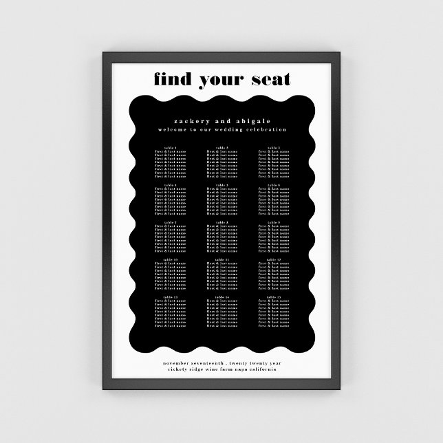 Modern Bold Scalloped Border White Black Wedding Poster (Creator Uploaded)