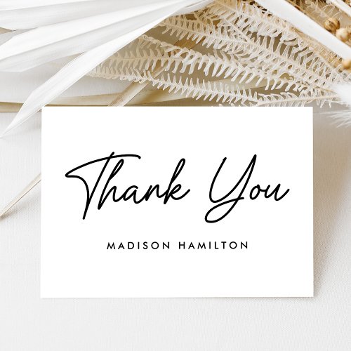 Modern Bold Script Black and White Baby Shower Thank You Card