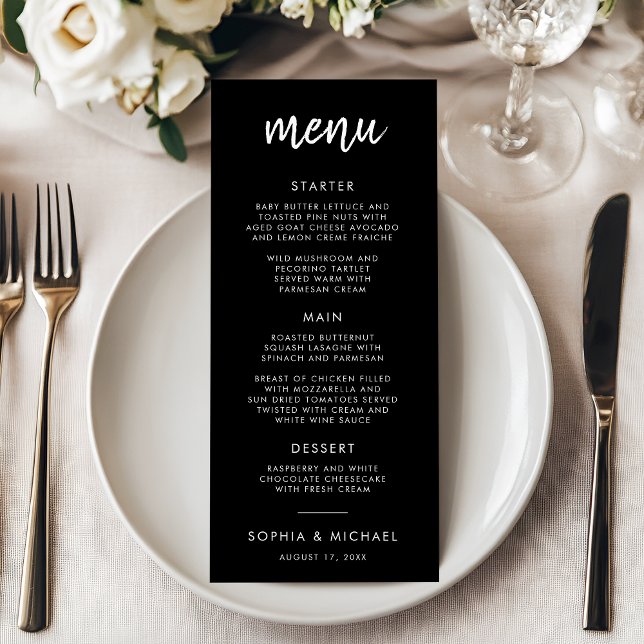 Modern Bold Script Black And White Wedding Menu (Creator Uploaded)