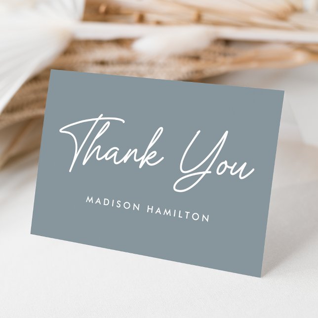 Modern Bold Script Dusty Blue Baby Shower Thank You Card (Creator Uploaded)