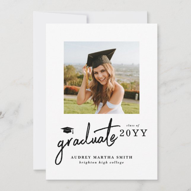 Modern Bold Script Graduate 4 Photo Graduation Invitation (Front)
