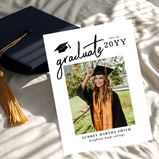 Modern Bold Script Graduate 4 Photo Graduation Invitation (Creator Uploaded)