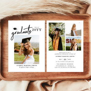 Modern Bold Script Graduate 4 Photo Graduation Invitation