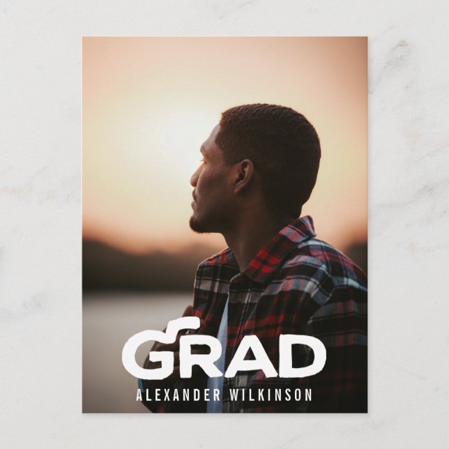 Modern Bold Script Minimal Photo Graduation Party Invitation Postcard (Front)