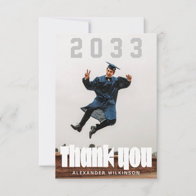 Modern Bold Script Minimalist GRAD Thank You Card (Front)