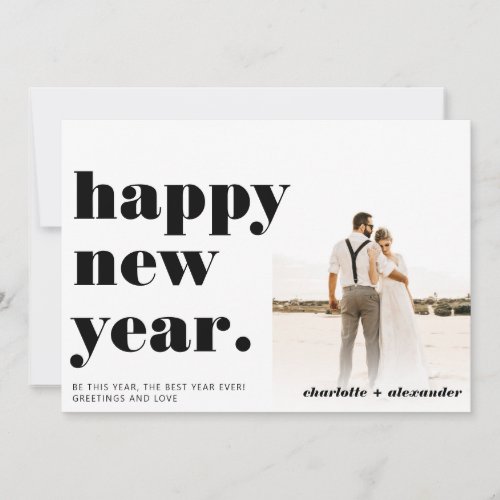 Modern bold script mint happy new year photo holiday card