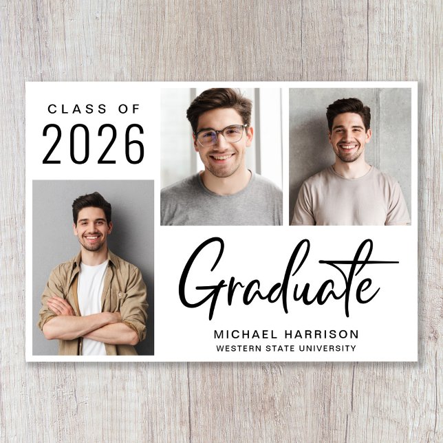 Modern Bold Script Photo Graduation Announcement (Cherish the milestone: share your graduate's achievement with a custom photo graduation announcement)