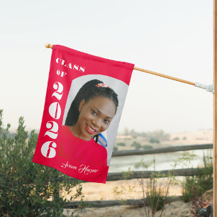 Modern Bold Script Pink Graduation House Flag