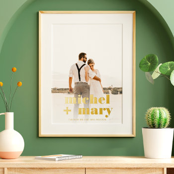 Modern Bold Script Typography Names Wedding Photo Foil Prints by girly_trend at Zazzle