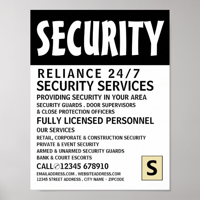 Modern Bold, Security Personnel Advertising Poster (Front)