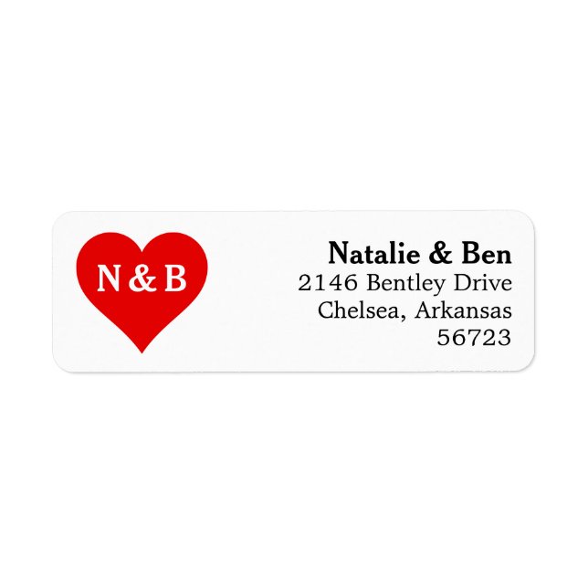 Modern Bold Single Heart Shape Initials Label (Front)