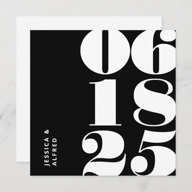Modern Bold Solid Black Big Date Wedding Save The Date (Front/Back)