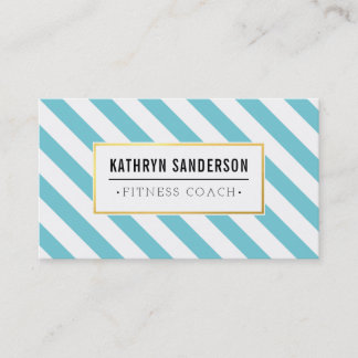 MODERN BOLD stripe gold logo emblem aqua blue Business Card
