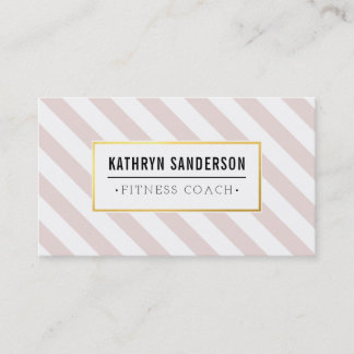 MODERN BOLD stripe gold logo emblem blush pink Business Card