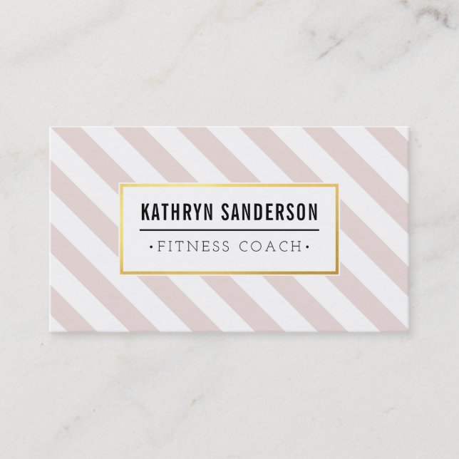 MODERN BOLD stripe gold logo emblem blush pink Business Card (Front)