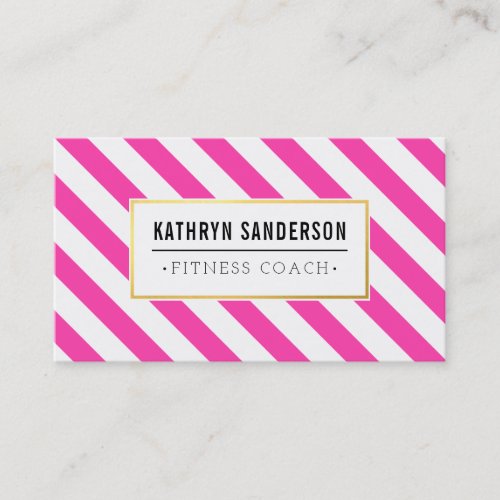 MODERN BOLD stripe gold logo emblem bright pink Business Card