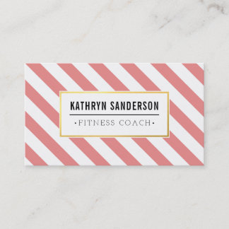 MODERN BOLD stripe gold logo emblem coral pink Business Card