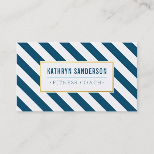 MODERN BOLD stripe gold logo emblem dark blue Business Card