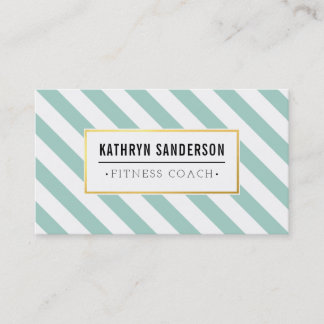 MODERN BOLD stripe gold logo emblem mint green Business Card