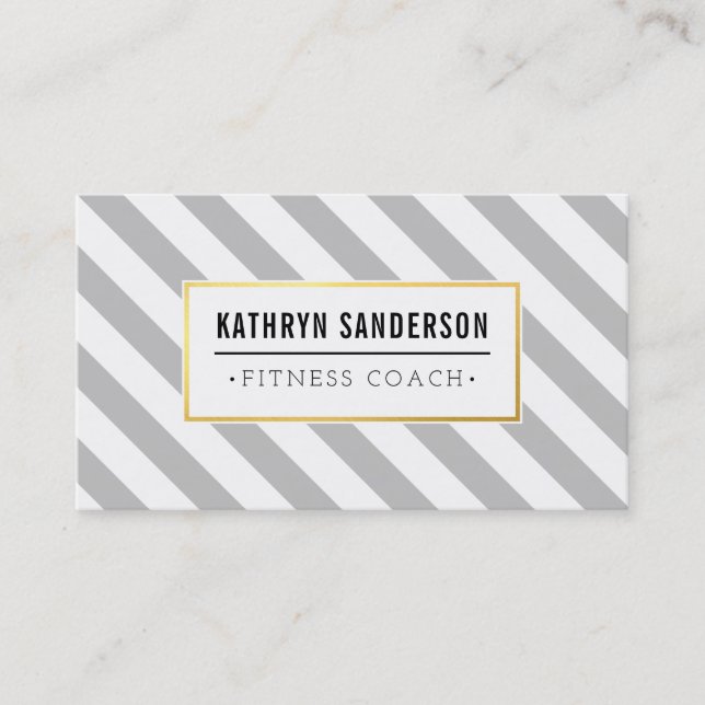 MODERN BOLD stripe gold logo emblem pale grey gray Business Card (Front)