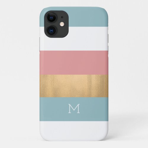 Modern Bold Stripes Monogrammed iPhone 11 Case