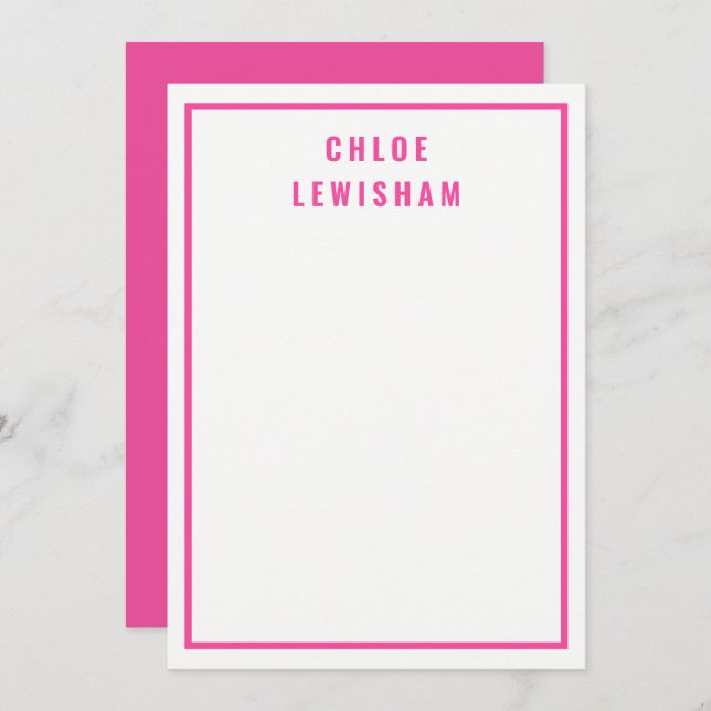 Modern Bold Stylish Pretty Hot Pink Border Note Card (Front/Back)