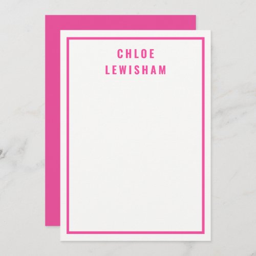 Modern Bold Stylish Pretty Hot Pink Border Note Card