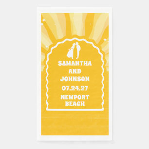 Modern Bold Sunshine Yellow Wavy Arch Wedding Paper Guest Towels