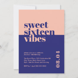 Modern Bold Sweet Sixteen Vibes Pink Birthday Invitation