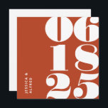 Modern Bold Terracotta Big Date Wedding Save The Date<br><div class="desc">Modern minimal square Wedding Save the Date invitation with your wedding date in big bold typography, spouse's names on the front and minimal text on the back. Bold color palette with Terracotta Burnt Orange. Fully customizable text elements and you can change all colors if you like - use the design...</div>