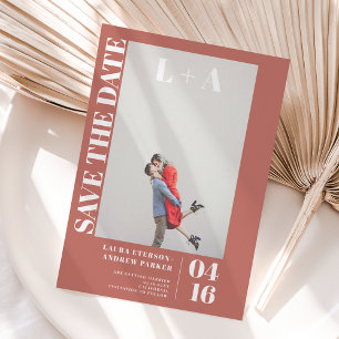 Modern bold terracotta initial photo save the date