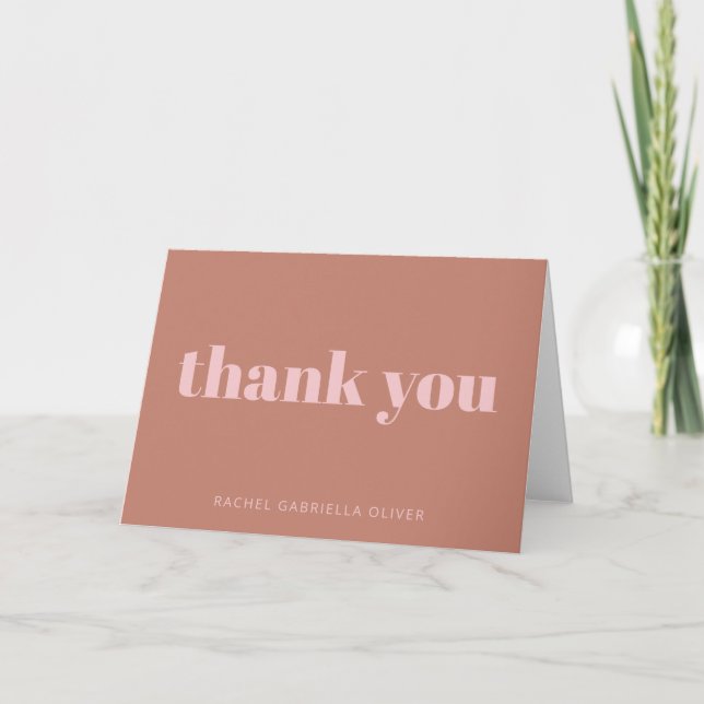 Modern Bold Terracotta Personalized Bat Mitzvah  Thank You Card (Front)