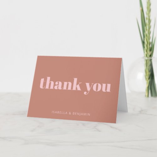 Modern Bold Terracotta Pink Personalized Wedding Thank You Card