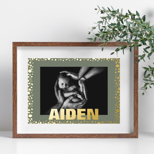 Modern Bold TEXT GOLD PEBBLES AND MOSS Photo Foil Prints