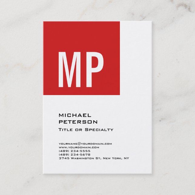 Modern Bold Text Monogram Red White Professional Business Card (Front)