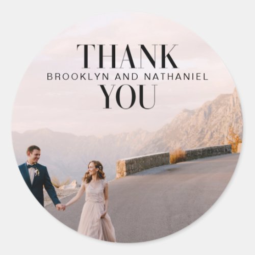  Modern Bold Thank You Wedding Photo Round Sticker