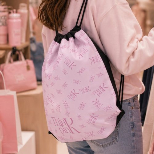 Modern Bold Think Pink Typographic Logo Drawstring Bag